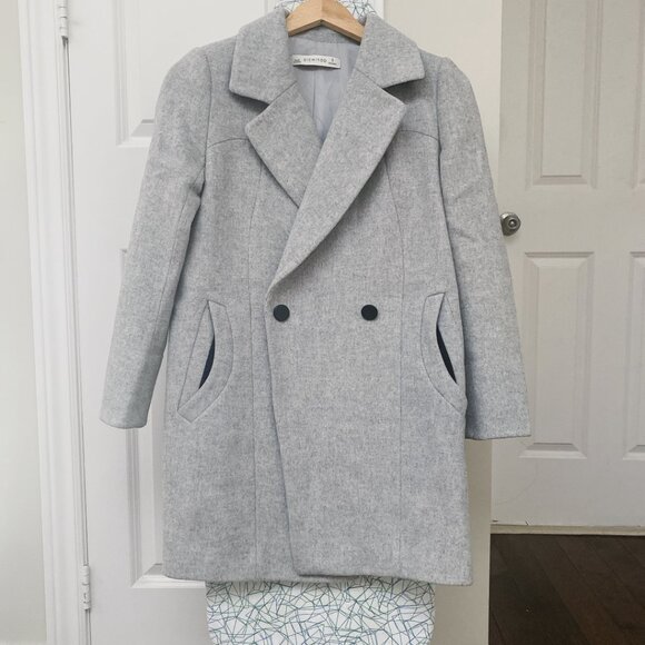 Chic Light Gray Double-Breasted Wool Blazer Coat - Picture 2 of 8